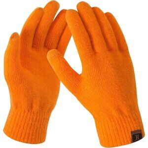 Women's Orange Knit Fleece Wool Lined Windproof Snow Cuff Winter Warmers Gloves